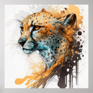 Poster Cheetah Retrait Animal Pintando Vida Selvagem ao a