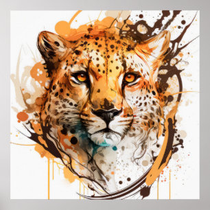Poster Cheetah Retrait Animal Pintando Vida Selvagem ao a