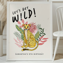 Poster Cheetah Wild Party Animals Kids Birthday Welcome