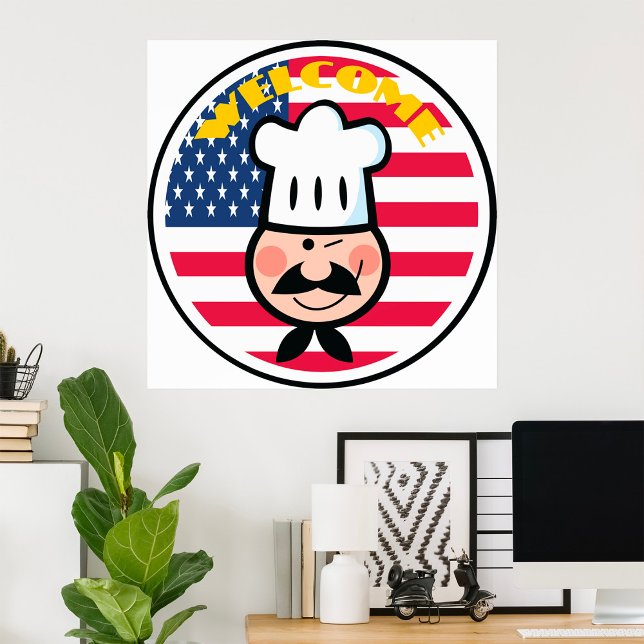 Poster Chef Bem-vindo com bandeira americana (Criador carregado)