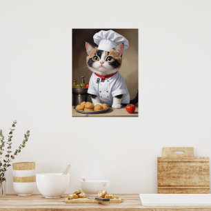 Poster Chef de Gato Bonito com Cozinhar Engraçado