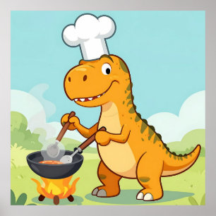 Poster Chef Dinossauro Cozinhando Divertido