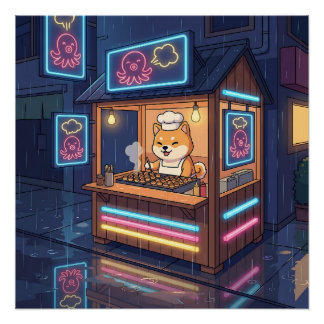 Póster Chef Shiba's Neon Takoyaki Stand