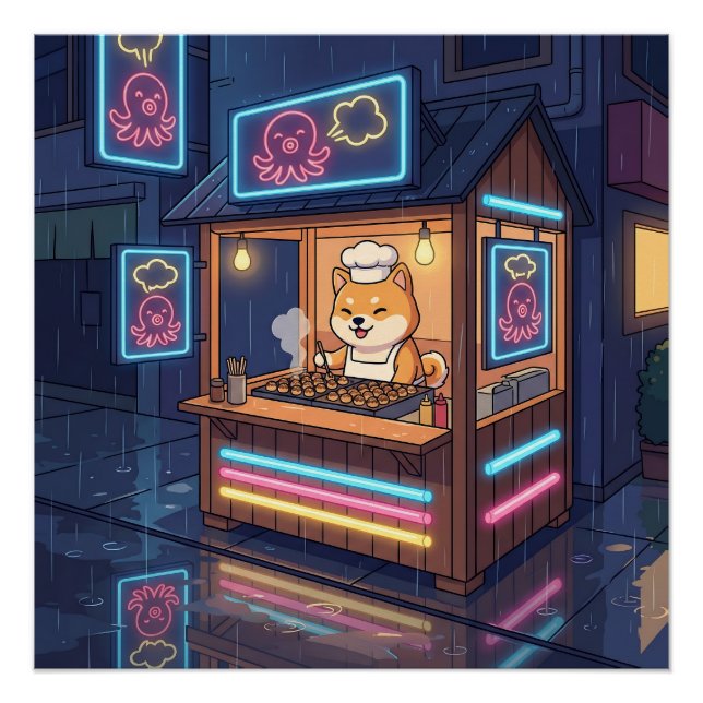 Póster Chef Shiba's Neon Takoyaki Stand (Frente)
