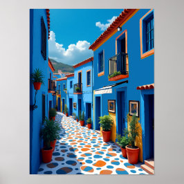 Poster Chefchaouen Marroquino Blue City - Viagem vibrante