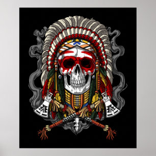 Poster Chefe de Headdress Indígena Nativo Americano