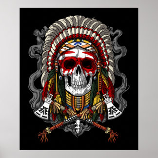 Poster Chefe de Headdress Indígena Nativo Americano