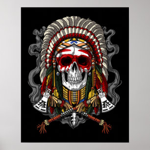 Poster Chefe de Headdress Indígena Nativo Americano
