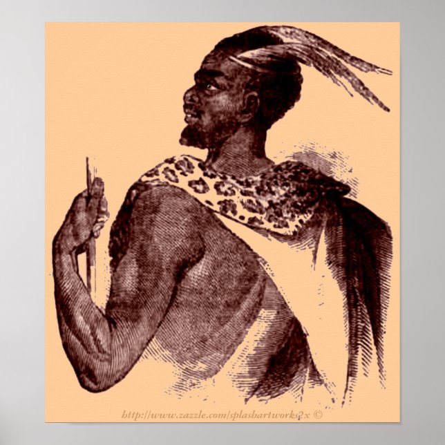 Poster Chefe Nuer -1850-Africano Etíope em batalha (Frente)