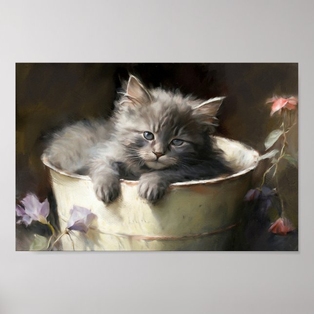 Poster Cheio balde De Joy Doce Cinza Kitten (Frente)