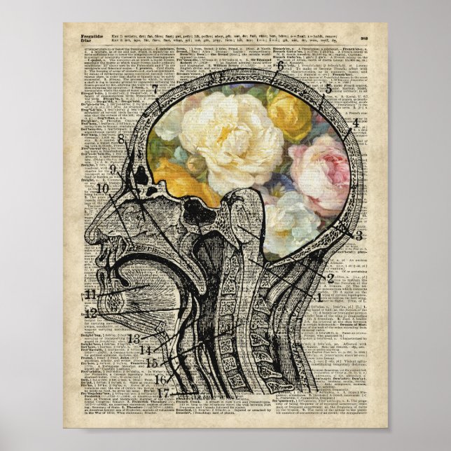 Póster Cheio Cerebral De Flores,Arte Dicionária Sobre A N (Frente)