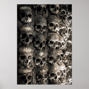 Póster Cheio da parede dos crânios e dos ossos na capela