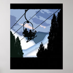 Poster Cheio da telecadeira dos esquiadores