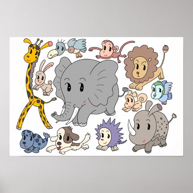 Poster Cheio de energia! Doze animais alegres. (Frente)