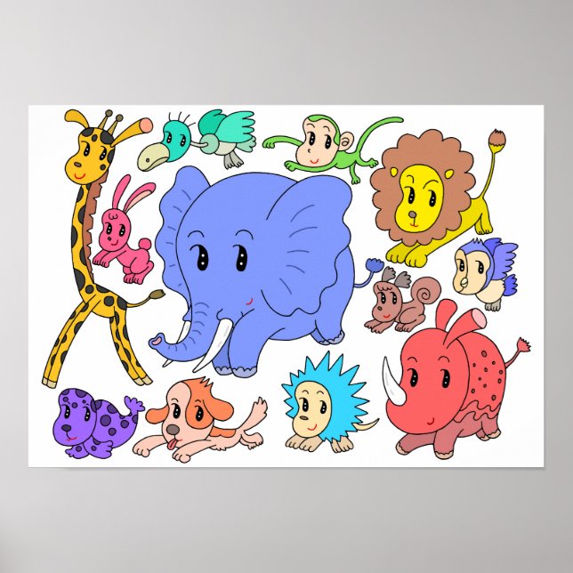 Poster Cheio de energia! Doze animais alegres. (Frente)