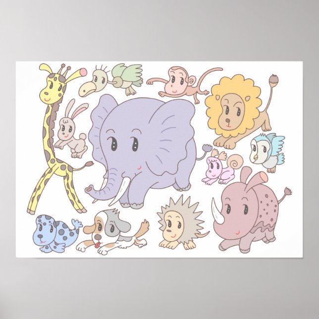 Poster Cheio de energia! Doze animais alegres. (Frente)