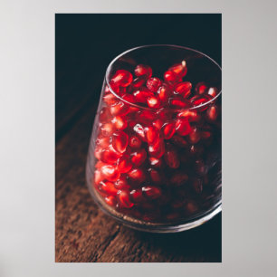 Poster cheio de vidro de sementes de romã vermelho