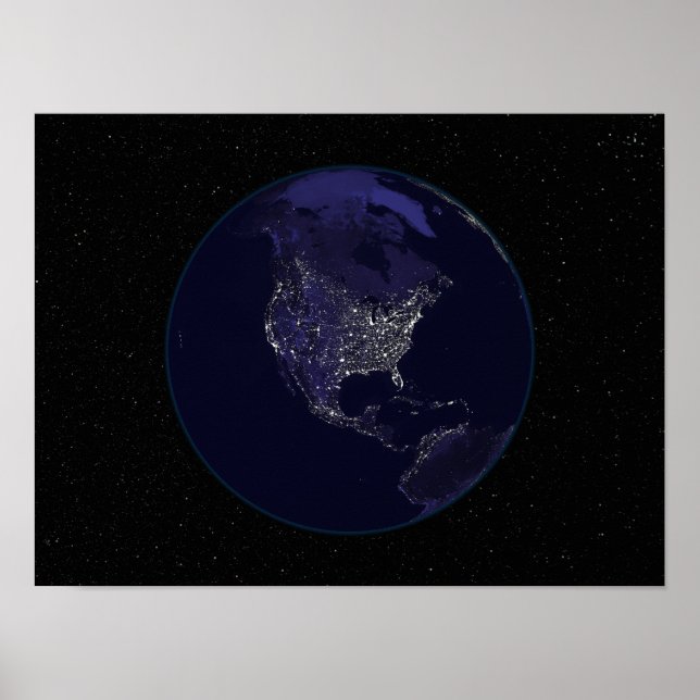 Poster Cheio Terra à noite mostrando luzes da cidade 4 (Frente)