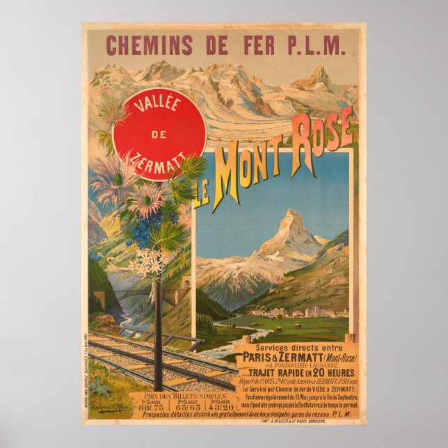 Póster Chemins de fer P.L.M Le Mont Rosa Vallee de (Frente)