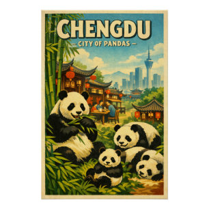 Póster Chengdu, China, em um clássico retrô