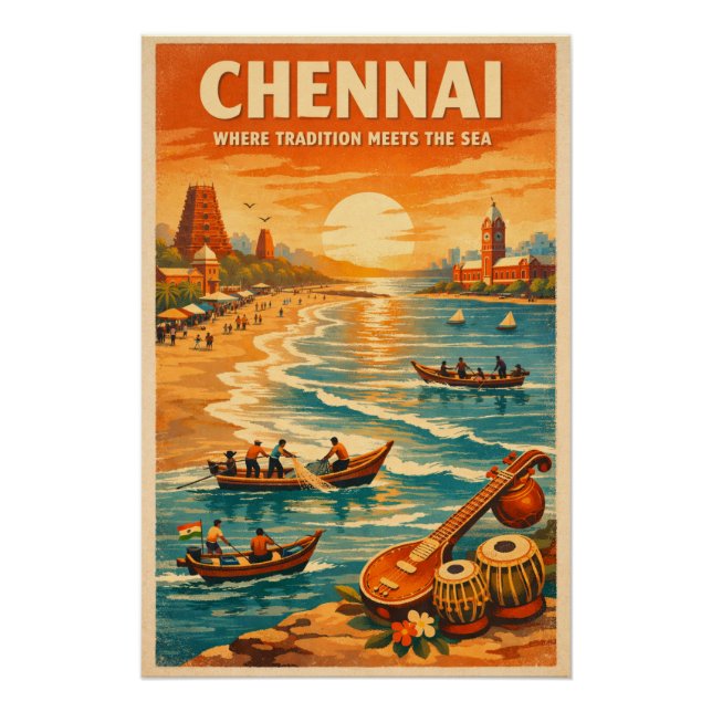 Póster Chennai, India, in a classic retro (Frente)