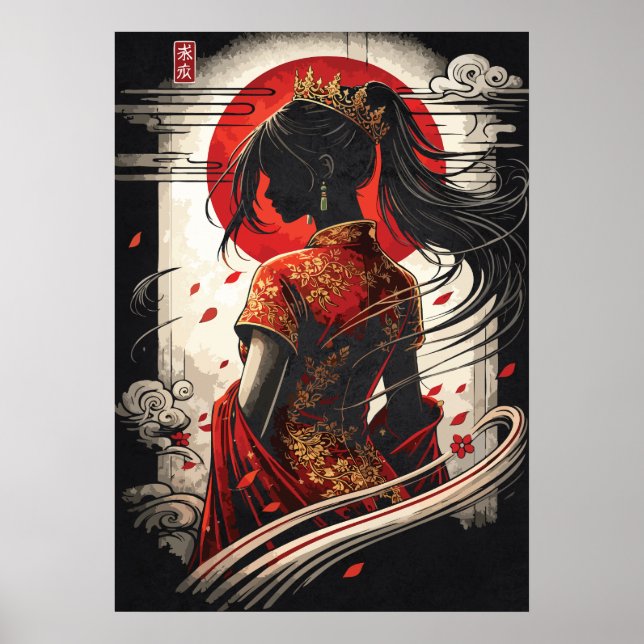 Poster Cheongsam Princesa Lua Vermelha Arte de Anime Chin (Frente)