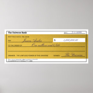 Poster Cheque de Abundância em Ouro Elegante Lei da Atraç