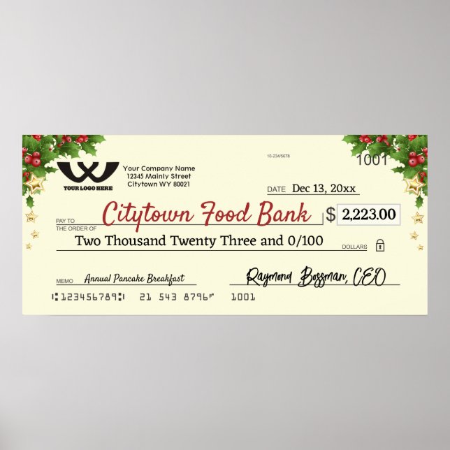 Poster Cheque de caridade gigante Faux estrelas de Natal (Frente)