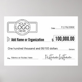 Poster Cheque em Branco Gigante para Sorteios, Prêmios e 