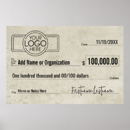 Poster Cheque gigante em branco para sorteios, prêmios e 