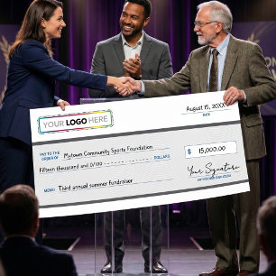 Poster Cheque Promocional Gigante com Logotipo da Empresa