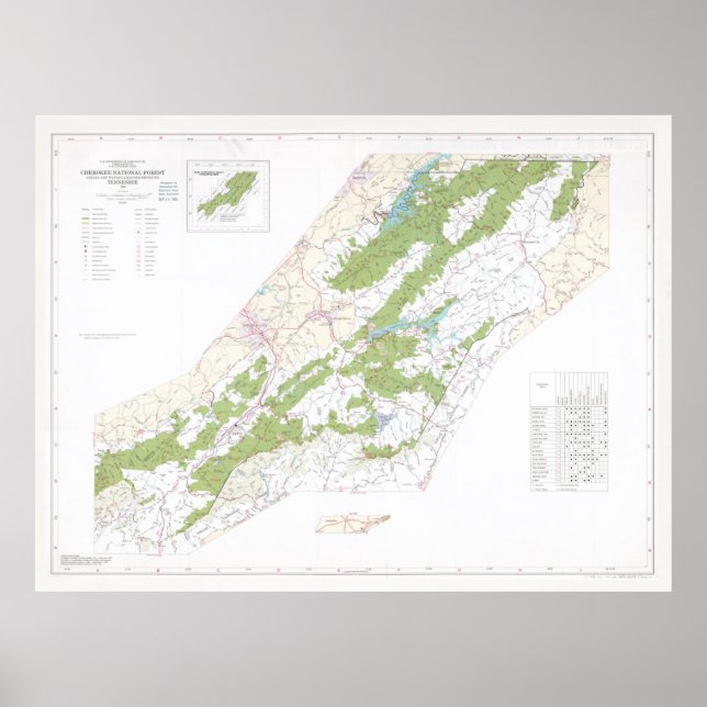 Poster Cherokee National Forest Map (1985)  (Frente)