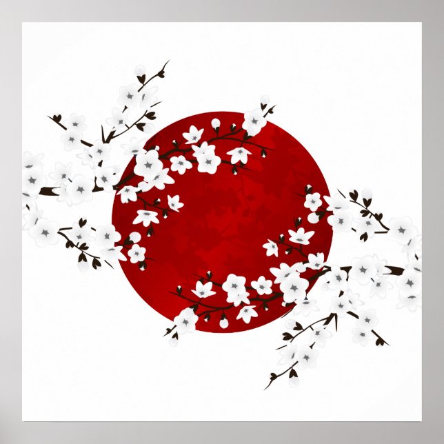 Poster Cherry Blossom Ascensão Sun Vermelho Branco (Frente)