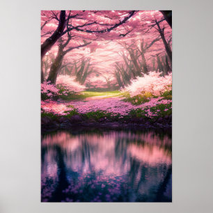 Poster Cherry Blossom Dreamscape perto do rio