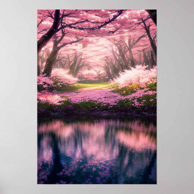 Poster Cherry Blossom Dreamscape perto do rio (Frente)