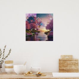 Poster Cherry Blossom Fantasy: Cena Tranquila do Sol