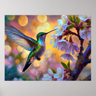 Poster Cherry Blossom Fantasy Hummingbird