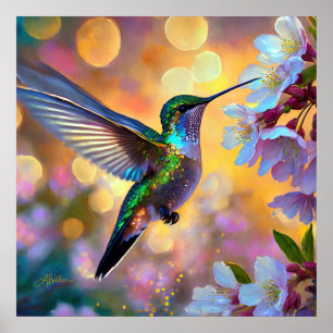 Poster Cherry Blossom Fantasy Hummingbird