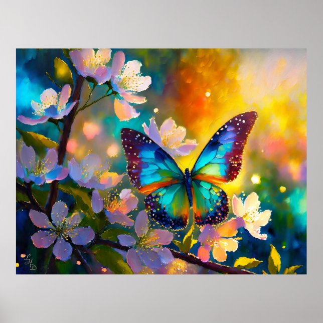Poster Cherry Blossom Fantasy Sunrise Borboleta (Frente)