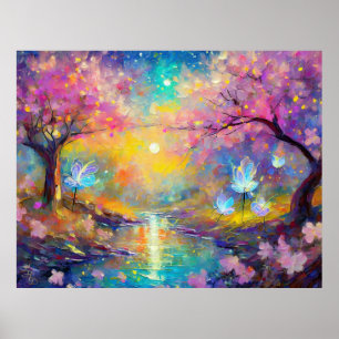 Poster Cherry Blossom Fantasy Sunrise Stream