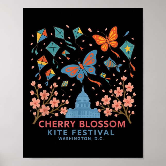 Poster Cherry Blossom - Kite Festival Washington Dc T Shi (Frente)
