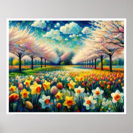 Poster Cherry Blossom Primavera Daffodils Vibrant Abstrat