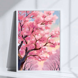 Poster Cherry Blossom Trees Pink Floral Painting Art