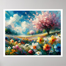 Cherry Blossom Vibrant Spring Flowers Abstrato Art