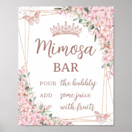 Poster Cherry Blossomo Rosa Borboletas Douradas Bar Mimos