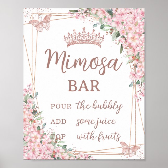 Poster Cherry Blossomo Rosa Borboletas Douradas Bar Mimos (Frente)