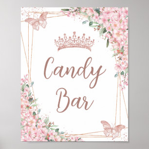 Poster Cherry Blossomo Rosa das Borboletas Douradas Bar