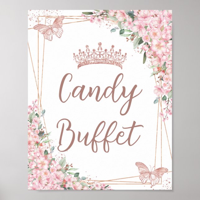 Poster Cherry Blossomo Rosa de Borboletas Douradas Buffet (Frente)