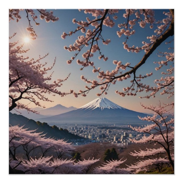 Póster cherry blossoms and Mount Fuji (Frente)