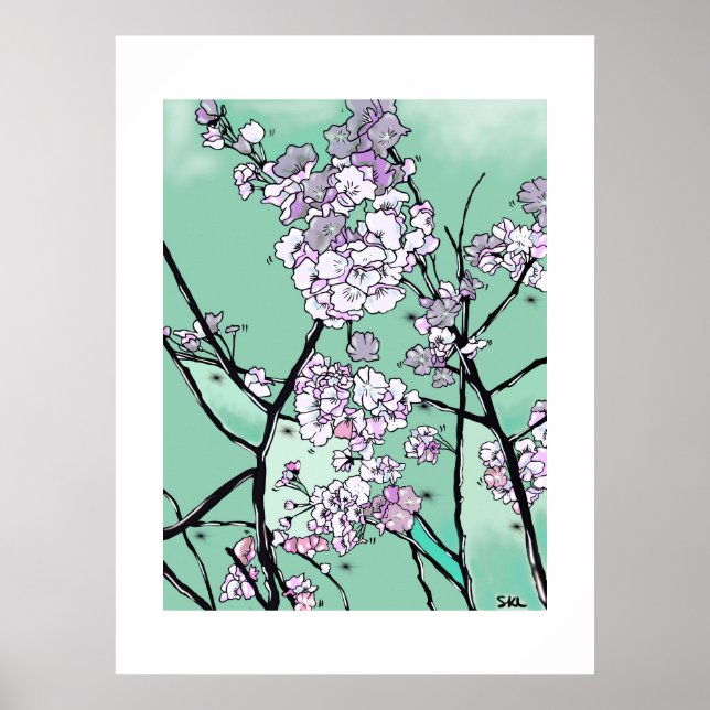 Poster Cherry Blossoms in the Wind – Minimal Floral Art  (Frente)